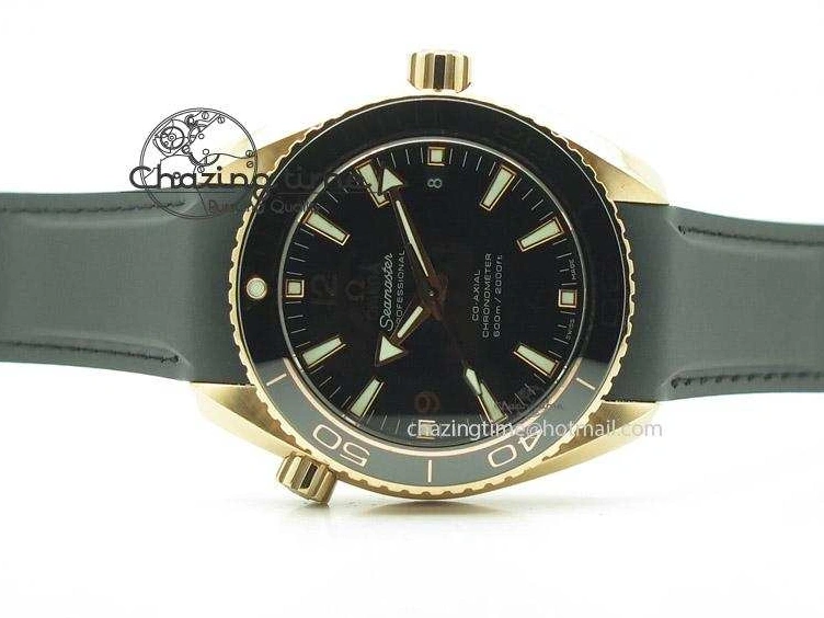 0301 Planet Ocean Professional Rose Gold Liquid Metal V6F 42mm On Black Rubber Strap A Vibrant 8266